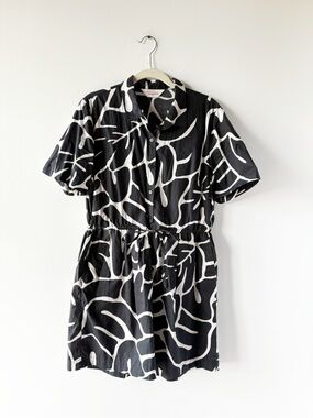 Gorman Organic Cotton Black White Abstract Leaf Drawstring Waist Romper 6